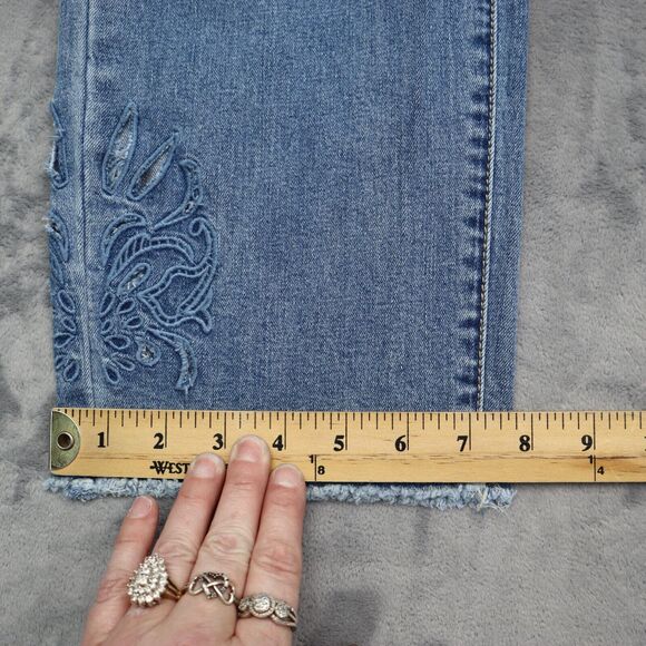 Seven 7 Premium Pants Womens 8 Blue Embroidered Mid Rise Ankle Straight Jeans - Picture 6 of 16